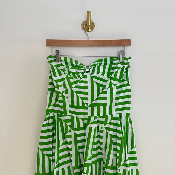 S/W/F Strapless Sweetheart Geometric Printed Cotton Maxi Dress Green L - Picture 4 of 9